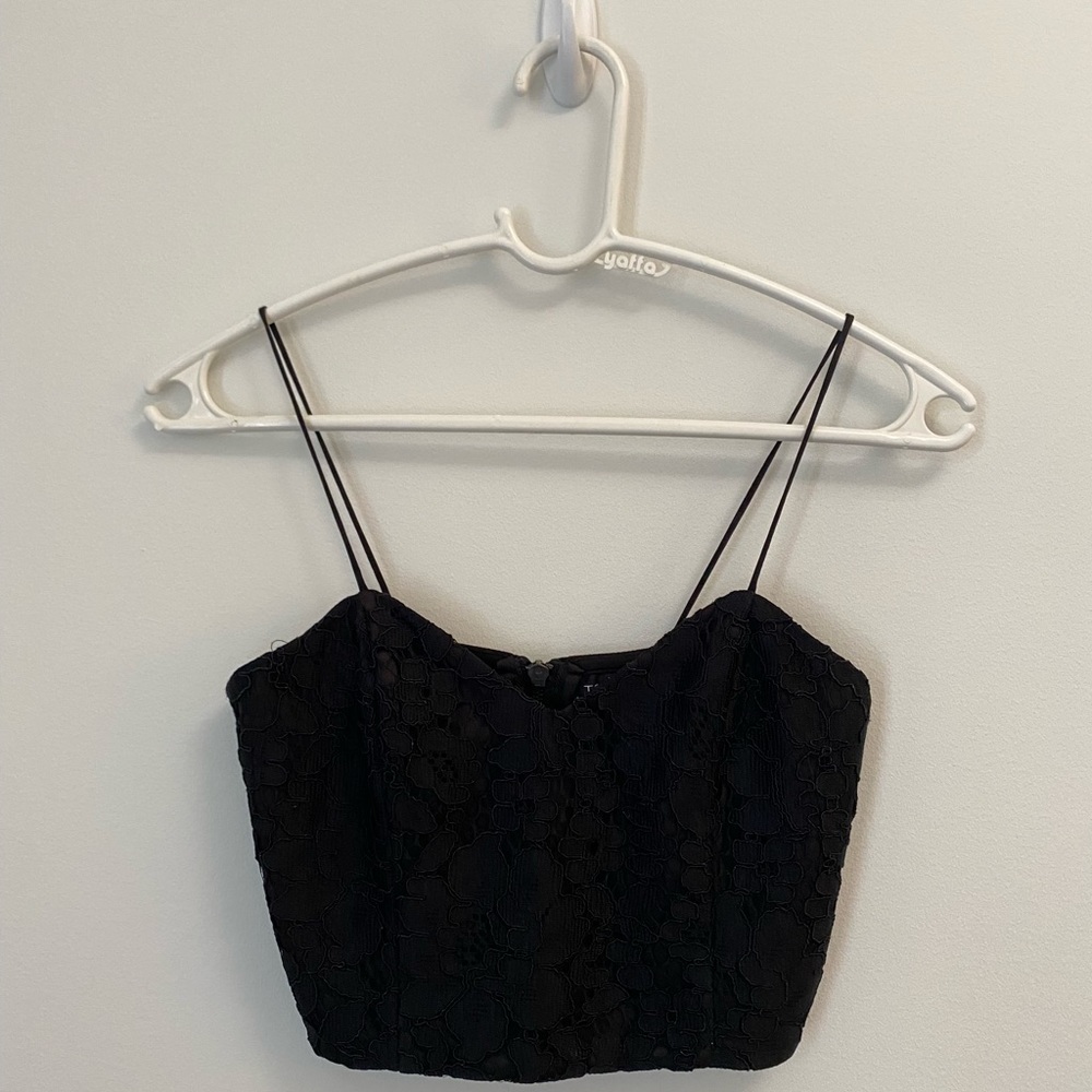 Topshop petites black lace crop top